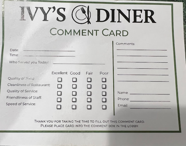 Ivy's Diner Restaurant Menu