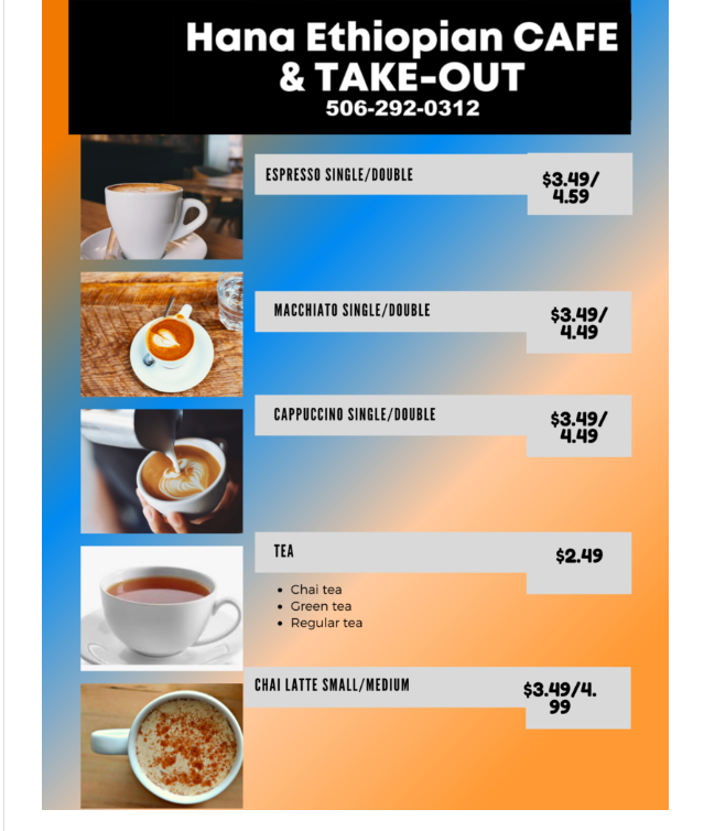 Hana Ethiopian cafe & take-out Menu